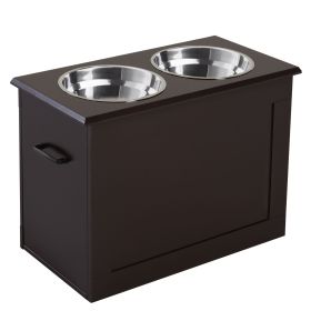 Raised Dog Feeding Station with 2 Stainless Steel Bowls Storage Large Pets Dark Brown Raised Dog Feeding Station with 2 Stainless Steel Bowls Storage Large Pets Dark Brown